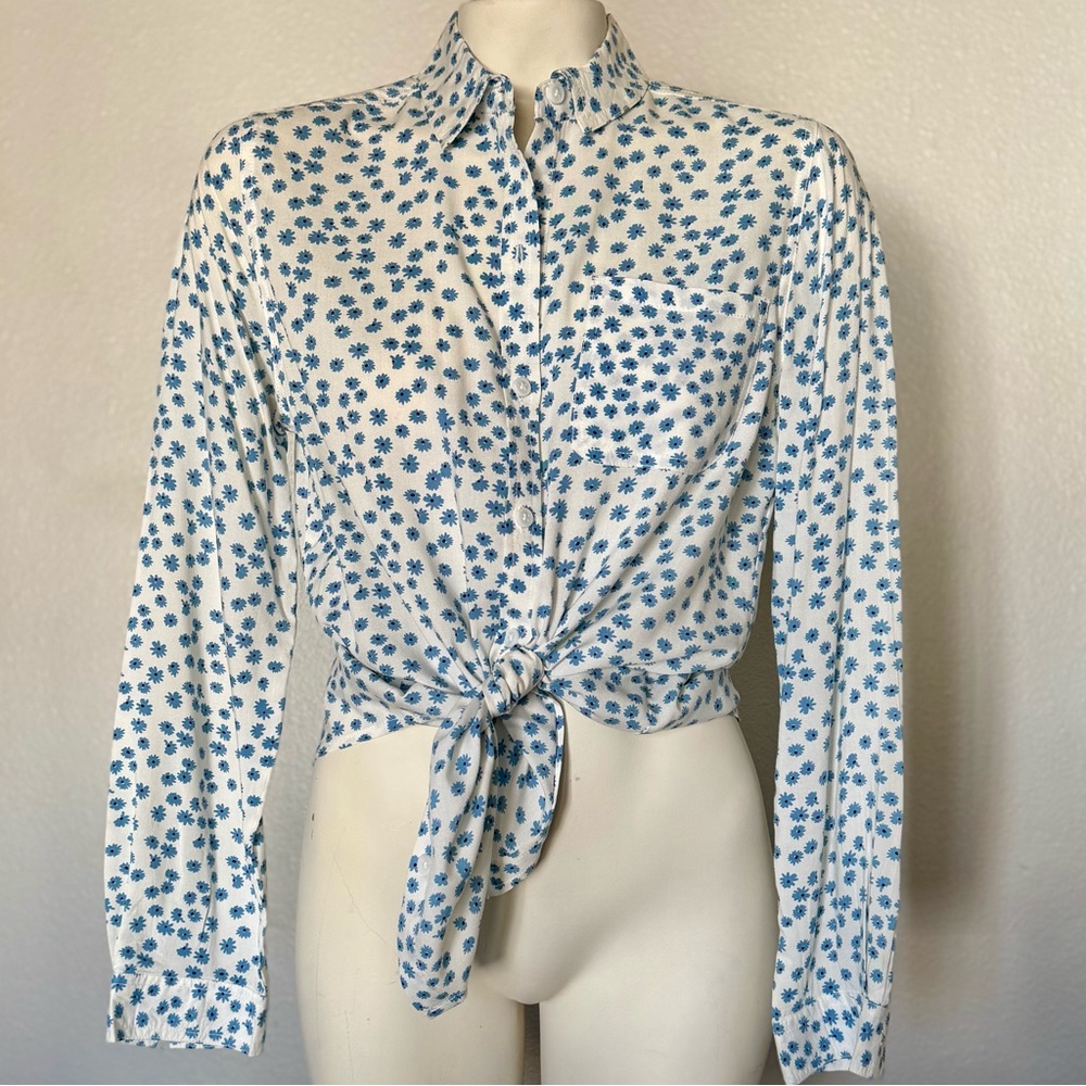 Beach Lunch Lounge - Blue Floral Print Shirt - Size S